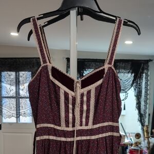 Vintage Gunne Sax Burgundy Dress with Floral and Lace